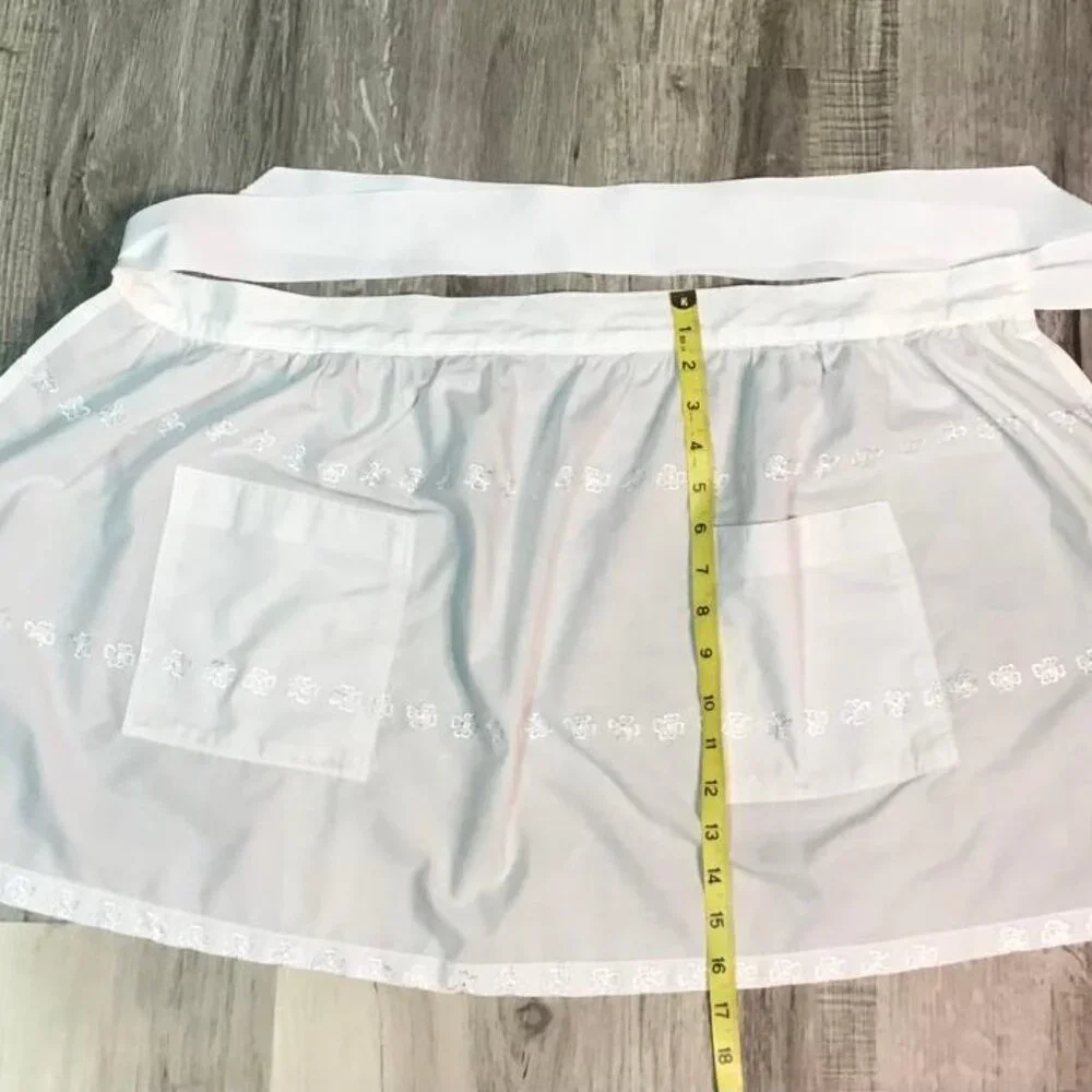 Vintage Paper White Linen Handmade Shamrock Embroidered Waist Hostess Aprons - 2